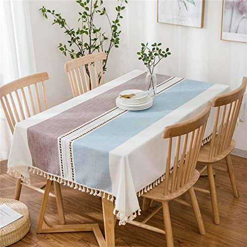 EHOMERY Tischdecke Landhausstil Abwaschbar Rectangular Table Cloth Einfacher Streifenstil Mal Tischdecke Abwaschbar Tischtuch XXL Kaffee Weiß Blau Tischschutz Dekoration 60X60Cm