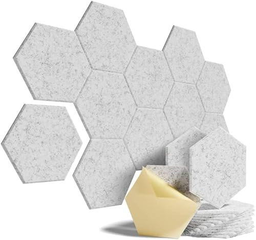 Hexagon Akustikplatten Selbstklebend Soundsbay 12 Stück Schallschutzplatten Hohe Dichte Akustik Panel für Studioaufnahmen Akustische Behandlung und Wanddekoration Schallabsorber Wand 30×26×0.9cm