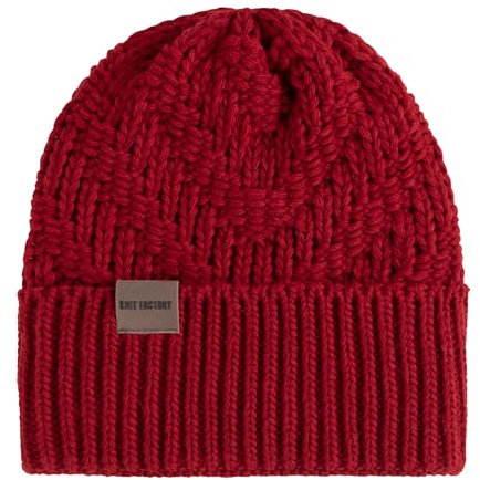 KNIT FACTORY - Sally Mütze - Strickmütze für Damen und Herren - Beanie - Wintermütze mit Wolle - Robusten Look - Hochwertige Qualität - Bordeaux