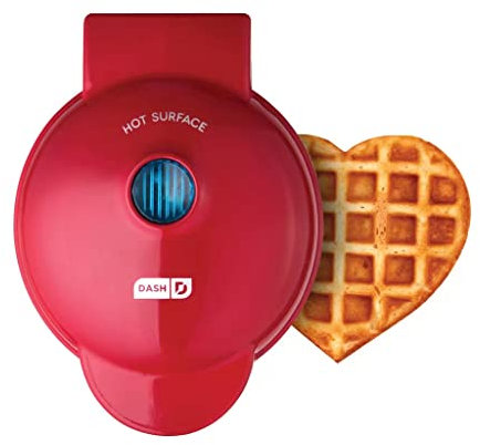 DASH Red Heart-shaped Mini Waffle Maker Dual Non-Stick Coating Machine for 4 Round Individual Waffle Cookie dough Keto Chaffles Paninis and Hash Browns