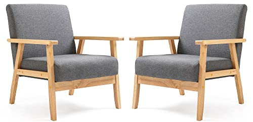 Mingone 2er Set Sessel Gepolsterter Cocktailsessel Skandinavischer Stil Loungesessel Modern Einzelsofa Massivholz für Wohnzimmer Schlafzimmer Grau