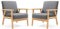 Mingone 2er Set Sessel Gepolsterter Cocktailsessel Skandinavischer Stil Loungesessel Modern Einzelsofa Massivholz für Wohnzimmer Schlafzimmer Grau
