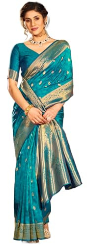 SWORNOF Womens Kanjivaram Banarasi Silk Saree Patola saree with Unstitched blouse piece free