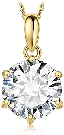 JewelryPalace Rundschliff 3ct Moissanite Kette Anhänger, Simulierter Diamant Braut Schmuck Set, Halskette Damen Silber 925 Collier Damen mit Stein, Schmuck Mädchen Geschenk für Frauen Vergoldet 45CM