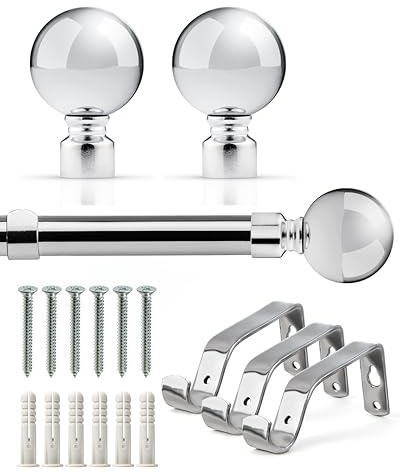 Emma Barclay Extendable Curtain Pole With Finials Brackets & Fittings Sets 16-19mm in Chrome Metal Curtain Poles For Eyelet Curtains Rod - Ball Collection 1.6m - 3m Chrome