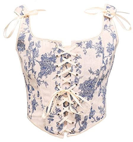 Bslingerie® Women Retro Vintage Victorian Animal Cat Print Bustier Renaissance Crop Top Tank Top Corset (XL, Blue Floral)