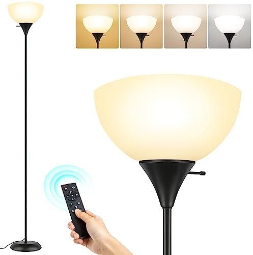OUTON Lampe sur Pied, Lampadaire Moderne avec Télécommande, 4 Températures de Couleur, Luminosité Réglable, Minuteur, Lampe de sol Torchiere pour Salon, Chambre à Coucher, Bureau