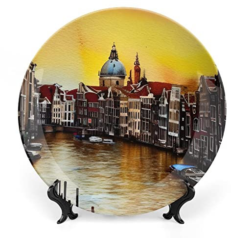 Piatti decorativi, Canal Grande di Venezia, Italia Acquerello Pittura Display Piatto per Casa Ufficio Cucina Tavolo Decor Piatti di Porcellana 18 CM, Regali di Compleanno