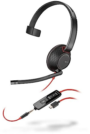 Plantronics Poly Blackwire 5210 Wired Headset () - Flexible Noise-Canceling Boom Mic – Single-Ear Design - Connect to PC/Mac, Mobile via USB-C, USB-A, or 3.5 mm - Works w/Teams, Zoom