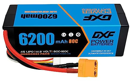 DXF Batterie lipo 4s 6200mah 80c xt90 - Haute Performance pour Voitures rc 1/8 et 1/10-1 Paquet lipo 4s Compatible avec losi, hpi, Team associated, axial, Tamiya et Plus - lipo Battery 14.8v 4s1p
