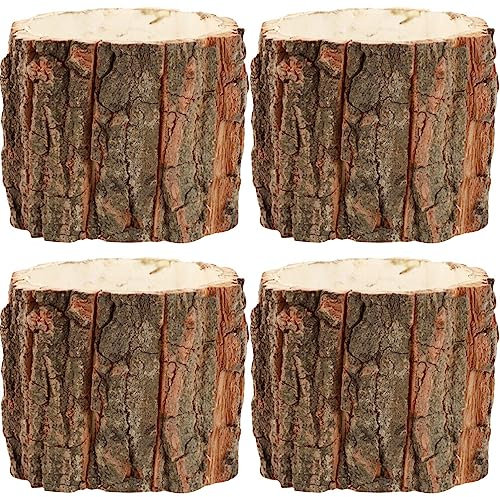 Yardwe 4 macetas de corteza de madera, tronco de árbol natural, macetas para plantas suculentas, maceteros de cactus, macetas rústicas, cajas de cubo, barril