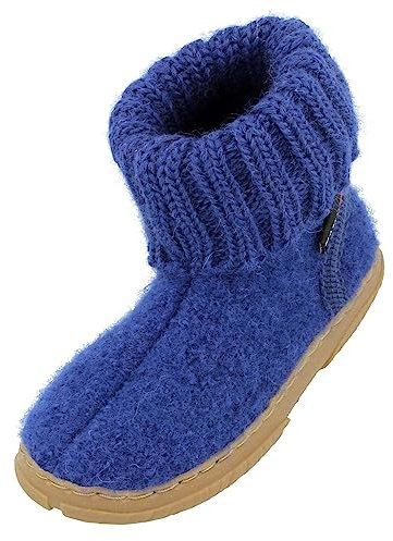 HAFLINGER Fidelius Toni Kinder Hüttenschuhe aus Wollwalkstoff mit Gummisohle und Kragen Blau (Ink 75), Gr. 32