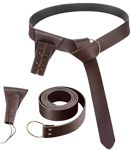 Sterntunde Mittelalter Gürtel + PU Leder Schwert Holster, Wikinger Gürtel für Ritter und Cosplay Kostüme Halloween LARP (Schwarz)