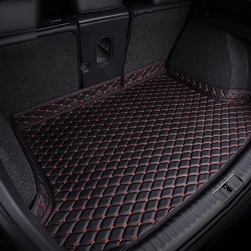 Auto Leder Kofferraummatten Für BMW i4 G26 2021 2022 2023, Kofferraum Cargo Schutzmatte Antirutsch Kantenschutz Boot Liner Tray Kratzfest Kofferraumschutz Teppich Zubehör,D/Black-Red