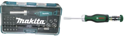 Makita Ratschen und Bit-Set 47-teilig, B-36170 & Bosch Ratschenschraubendreher mit Bit Magazin, 12-teilig