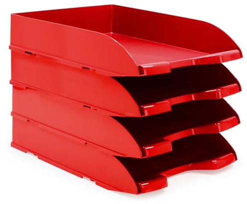 Waytex Pack de 4 Corbeilles à Courrier A4 Plastique Opaque Rouge