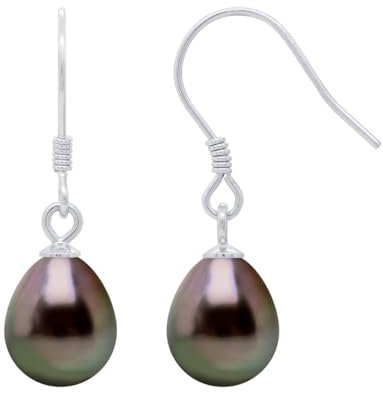 PEARLS & COLORS - Boucles d'Oreilles Véritables Perles de Culture de Tahiti Poires 8-9 mm - Qualité A+ - Argent 925 - Bijou Femme