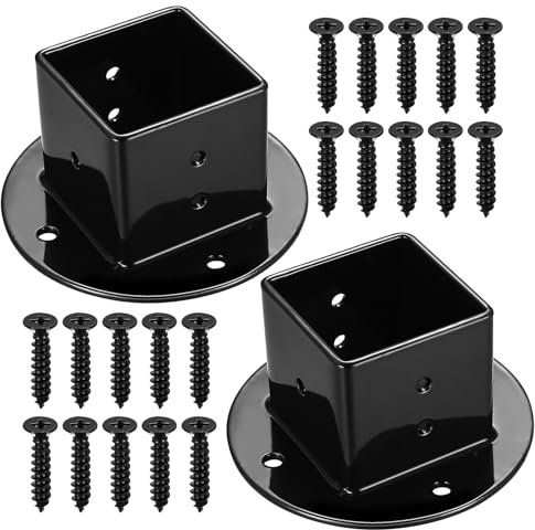 Support de Poteau, 2 Supports à Visser, Base de Poteau de Terrasse 50x50mm, Supports de Poteau pour Poteaux à Section Carrée, Boîtes aux Lettres, Balustrades, Plancher en Bois, Support de Poteau