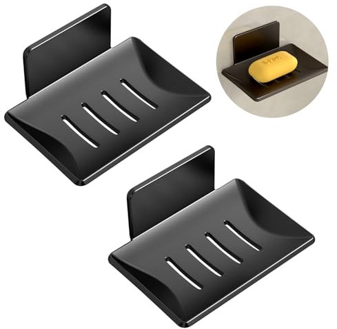 ZSMJAER 2Pcs Porte Savon Mural sans Perçage, Support Savon pour Salle de Bain, Éponges, Brosses - Noir