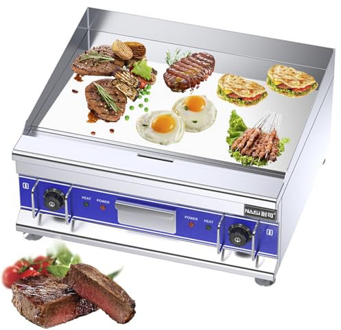 RUYICZB 21.6 X15.7 Encimera Eléctrica Comercial Plancha Plana De Servicio Pesado con Plancha De Hierro Grueso De 10 Mm Antiadherente Placa De Cromo para Uso En Restaurantes 220V/ 5000W