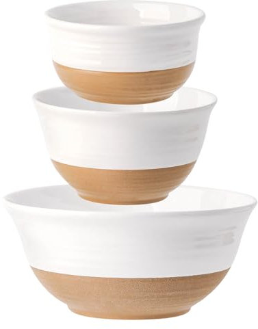 Tikooere Ceramic Bowls Set, Large Mixing Bowls Set of 3 for Cooking, Baking, Prepping, Nesting, Stoneware Serving Bread Bowls for Kitchen, 2.1/1.0/0.5 Qt, Oven, Dishwasher, Microwave Safe, White