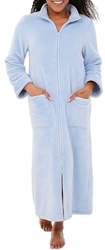 Alexander Del Rossa Lange Bademäntel mit Reißverschluss, Plüsch-Bademantel mit Reißverschluss vorne für Übergröße, Hausmantel mit Reißverschluss vorne, Hell, blau, Large