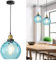 Bravsekai Suspension en verre îlot de cuisine, romantique en verre bleu 20cm avec ampoule supplémentaire 6W,Cordon ajustable Suspension moderne et élégante pour la cuisine, la salle à manger