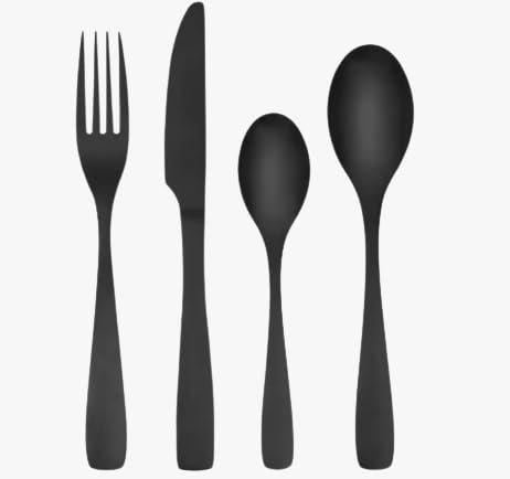 PNJB 16 Pcs Cutlery Set Stainless Steel Flatware Cutlery Set, Mirror Polished Flatware Set, Dishwasher Safe, Knife, Fork, Spoon, Teaspoon, (Matt Black)