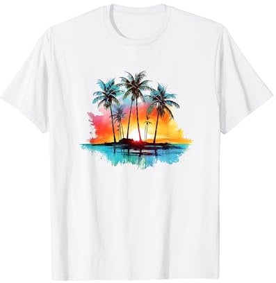 Serene Palm Tree Sunset Beach Vacation Summer Vibes Graphic T-Shirt