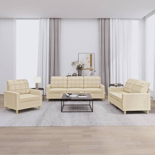 ZEYUAN 3-TLG. Sofagarnitur mit Kissen Creme Stoff, Sofa Mit Relaxfunktion, Couchgarnitur, Wohnzimmer Sofa, Couch, Sofa Set 3201244