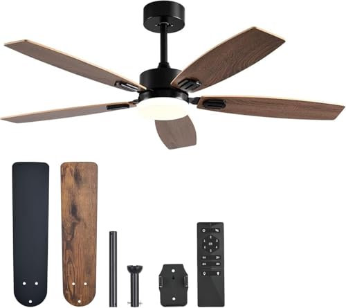 VONLUCE Deckenventilator mit Licht, Durchmesser 132 cm, 52 Zoll, 5 Flügel, mit Fernbedienung, DC-Motor, leise, umkehrbar, 6 Geschwindigkeitsstufen, für Schlafzimmer, Terrassen, Wohnzimmer, Bauernhaus