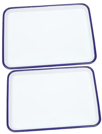 LABRIMP Vintage Style Enamel Baking Trays 2pcs White 26x18cm Sturdy Enamel Cake Tins for Baking Roasting