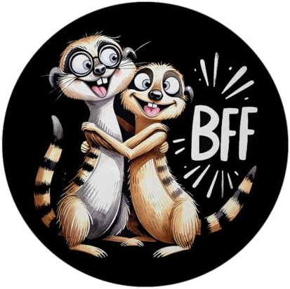 Verrückte Erdmännchen Freundschaft Magnet mit Flaschenöffner rund mit Spruch BFF - Best Friends Forever lustige Erdmännchen die Sich umarmen und kichern humorvolle Freundschaft