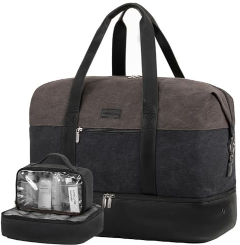 LOVEVOOK Reisetasche Weekender Herren Groß, 56L Handgepäck Tasche Für Flugzeug, Sporttasche Duffle Bag Travel Bag Kliniktasche Geburt Damen mit Schuhfach Für Reisen Gym Canvas Grau Schwarz