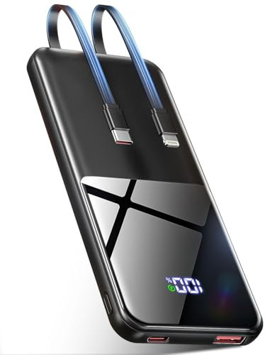 Powerbank 10000mAh mit Kabel USB C Power Bank Schnelles Aufladen 22.5W PD3.0 QC4.0 Externer Handyakku mit 4 Ausgängen, Tragbares Ladegerät LED Display Kompatibel mit iPhone, Huawei, Samsung usw