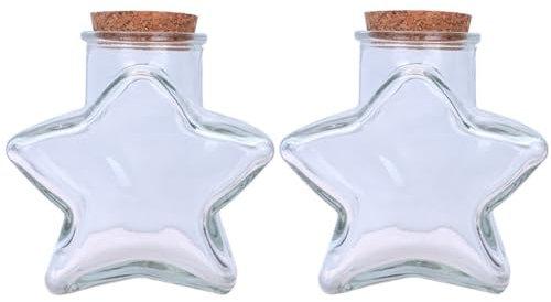 VASANA Glasflaschen in Sternform mit Korkverschluss, transparent, 65 ml, dekorative Flaschen zum Basteln und für Heimdekoration, 2 Stück
