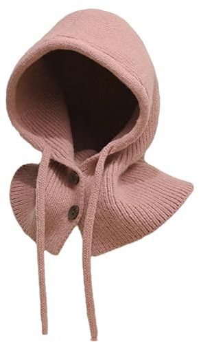 JFAN Cagoule Femme Hiver Balaclava Knit Beanie avec Cordon de Serrage Chaud Bonnet Femme Hiver Chapeau écharpe à Capuche Taille Unique,Rose