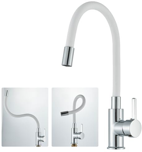 Llffssdg Grifo de cocina blanco con caño giratorio y flexible: giratorio 360°, ahorro de agua