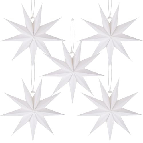 BestoFun 5 Stück Papiersterne Weihnachten 30cm Weiß Papiersterne Faltsterne Aufhängen Weihnachten Dekoration für Tischdeko Weihnachten Zimmer Hochzeit Geburtstag