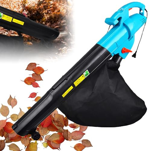 Soffiatore Elettrico Da Giardino 3 in 1 Con Sacco Di Raccolta Da 45 Litri, Soffiatore Aspiratore per Foglie Da 3000 W, Cavo Da 15 M, Trituratore Aspiratore, Leggero E Compatto