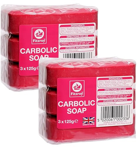 Fitzroy Carbolic Soap Original - 6 saponette (2 confezioni da 3 x 125 g) | Sapone antibatterico | Sapone antifungino | Sapone per bucato | Sapone antisettico tradizionale | Barrette di sapone per uso