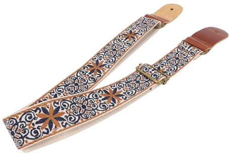 Bestickter Ukulele-Gurt, verstellbarer Schultergurt 4x77-134 cm für | Vintage-Stickerei und Leder-Spitzen, hautfreundliche atmungsaktive Textilien, Nylon-Innenschicht mit Metallschnalle