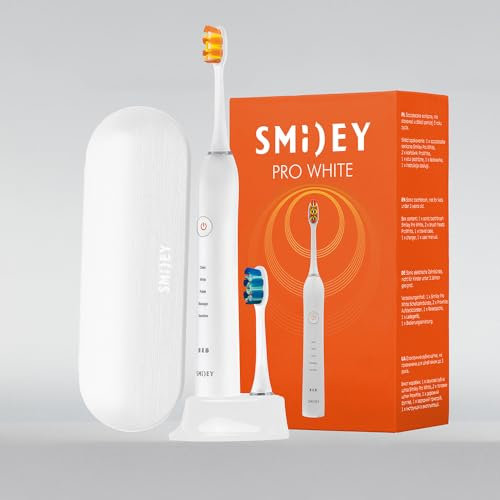 SMILEY Pro White Schallzahnbürste | Ultraschall Elektrische Zahnbürsten & Zubehör | Schallzahnbürsten Toothbrush Elektrische Reisezahnbürste | Set mit Etui Ladegerät & 2 Tipps