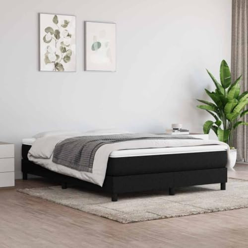 Myheimly Bettgestell ohne Matratze Polsterbett Bett für Schlafzimmer, Bettrahmen mit Lattenrost, Schlafzimmerbett Einzelbett Schwarz 140x200 cm Höhe 25cm Stoff