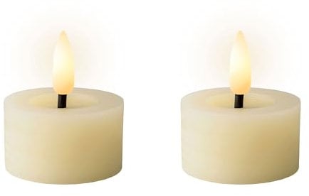 LED Teelichter mit Timer 4,4x5cm Wachs 2 Stück - Wachskerzen mit 6 Stunden Timerfunktion - Echtwachskerze batteriebetrieben - Flammenlose Kerzen als Tischkerzen Dekokerzen Teelicht - Creme Warmweiß