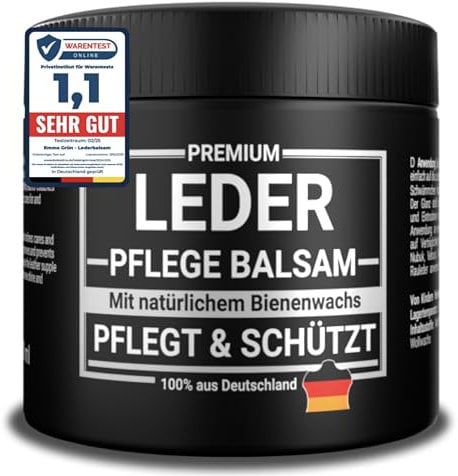 Emma Grün® Lederbalsam Lederfett Farblos 500ml [AUS BIENENWACHS] - Lederpflege für Schuhe, Jacken, Taschen & Sattel - Pflegemittel für Lederjacken & Lederschuhe - Sattelfett Made in Germany