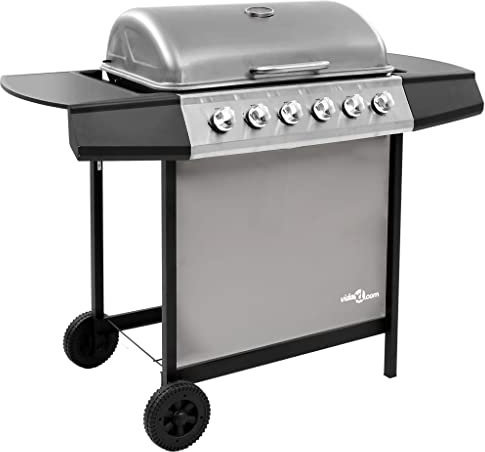 Lauuoeriau Möbel Artikel home Gasgrill Grill mit 6 Brennern Schwarz und Silber (nur FR/BE/IT/UK/NL) -Möbel