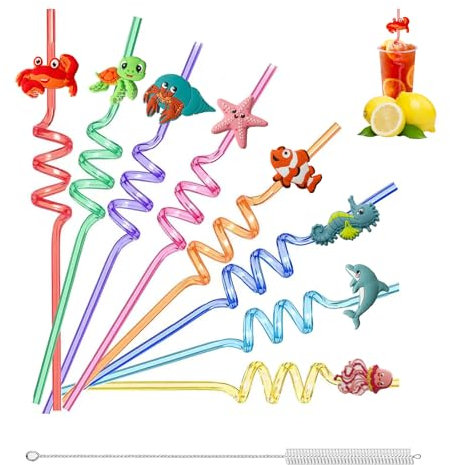 8 Stück Tier Kinder Strohhalme, Dino Strohhalme Für Kindergeburtstagsparty Dekoration (Ozeane)