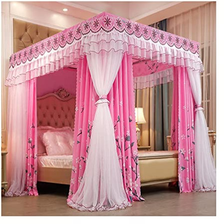 TWHZSAI Betthimmel für Zwillings-, Queen- und King-Betten, Prinzessinnenzimmer, staubdicht, verdunkelnd, Doppelbett, luxuriöser Bettvorhang, Moskitonetz (Farbe: Pink-1, Größe: 180 x 220 cm)