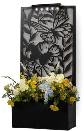 MEHRU Floor & Wall Mounted Solar Light Planter LED Wall Planters with Decorative Metal Panel, Black Metal Flower Box with Built-in Lights, Outdoor Garden Decorative Lighting for Garden. (Butterfly)